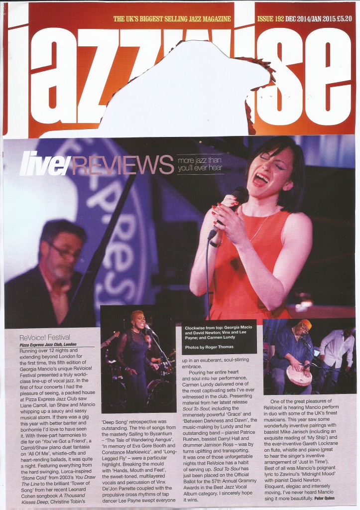ReVoice! 2014 review, Jazzwise Dec 2014/Jan 2015 